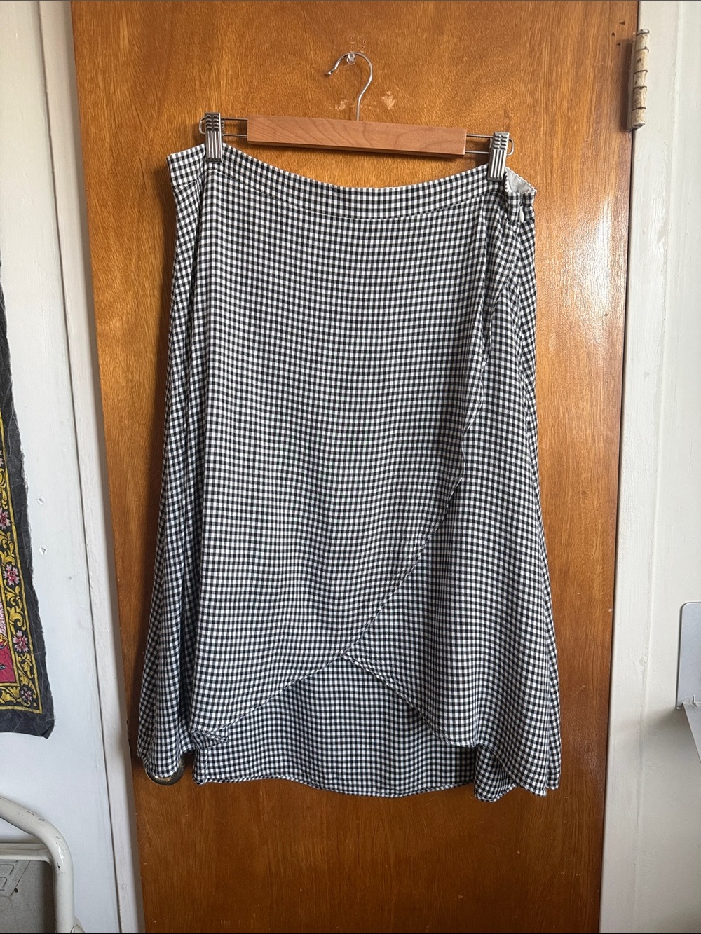 LOFT Black and White Gingham A-Line Wrap Skirt